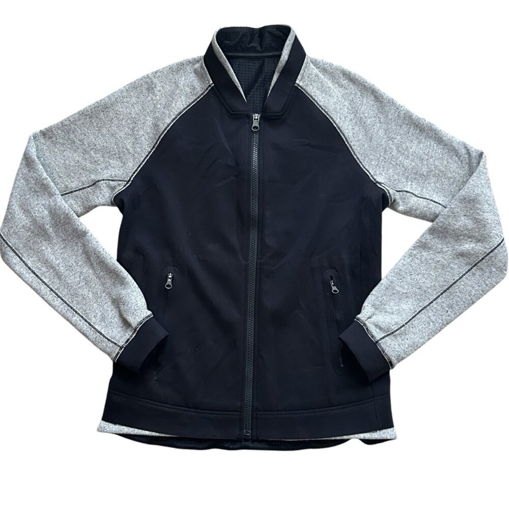 Lululemon Womens Jacket Size 4 Black Gray Var-City Bomber Baseball Stitching - Picture 1 of 10